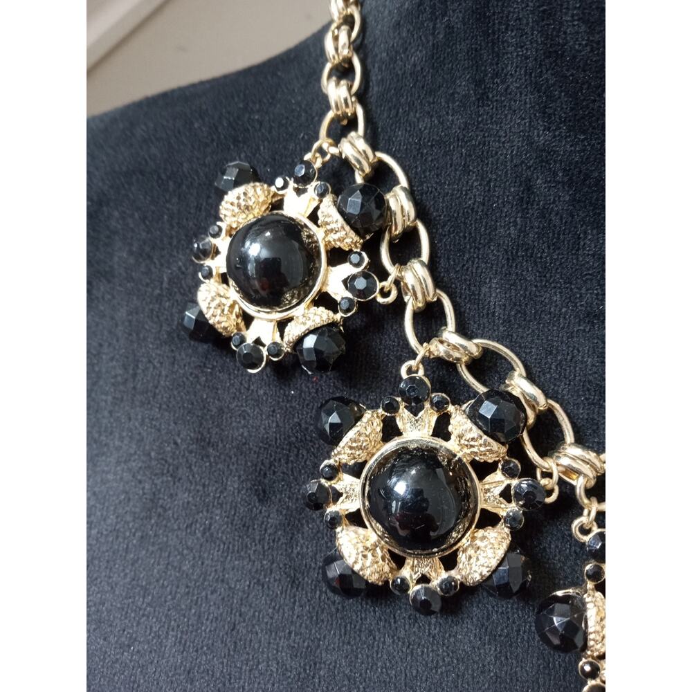 Vintage Gold Tone Floral Statement Bib Necklace Chunky Glam Wedding - Picture 4 of 5